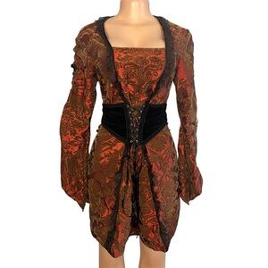 Cykxtees Vintage Copper Bronze Velvet Whimsical Goth Steampunk Corset Dress